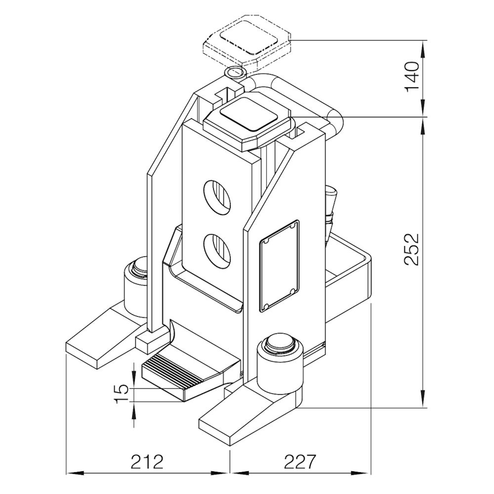 Risszeichnung des hydraulischen Hebegerätes / Maschinenhebers V5-EX für 5 Tonnen Traglast